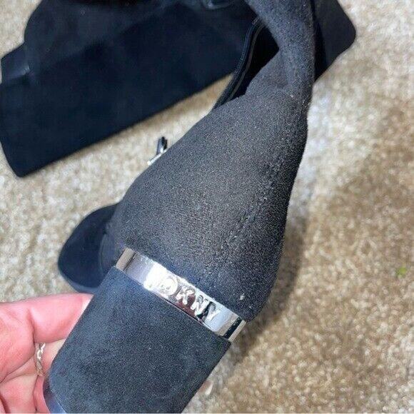 DKNY Cora Women's black Suede Knee High Riding Boots Metallic Heel SZ 7 metallic - Picture 8 of 9